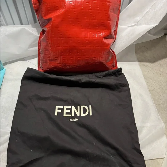 Fendi Glossy Red Embossed Cushion